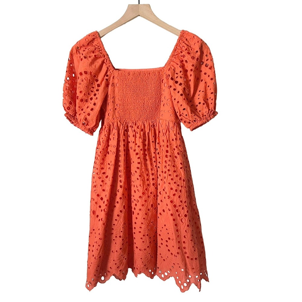 Tuckernuck Hyacinth House Orange Eyelet Clara Mini Dress Puff Sleeve XXS - Picture 3 of 6